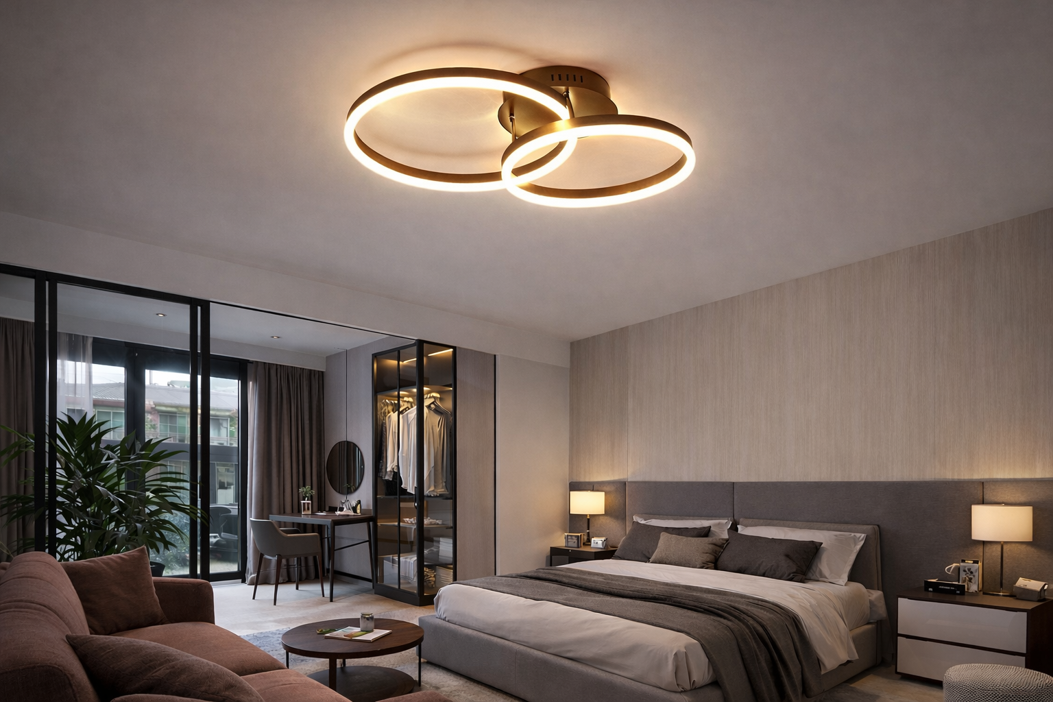 Чорна стельова LED люстра Anelli на 4 кільця A8008/2+2 BK