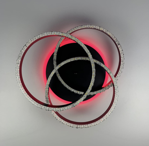 LED світильник чорний на 3 кільця з хромованою смужкою d30 см