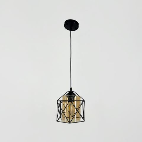 Світильник підвісний з янтарним плафоном в чорному корпусі Ø20 см