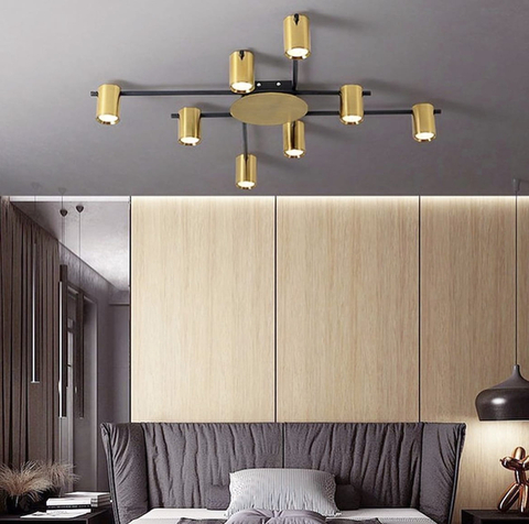  Сучасний стельовий світильник на 8 спотів кольору латунь