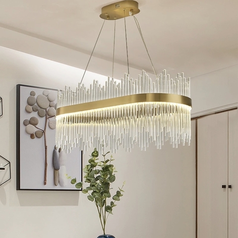 Видовжена підвісна люстра у латунному корпусі 100х40х32 см