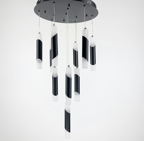 Каскадний світильник у чорному каркасі на 10 підвісів