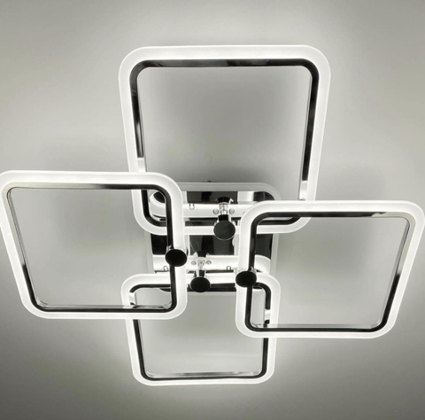 Світлодіона люстра chrome на 4 ріжки квадратної форми