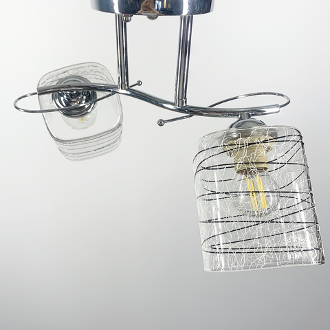 Люстра срібна на 2 плафони з чорно-білими візерунками