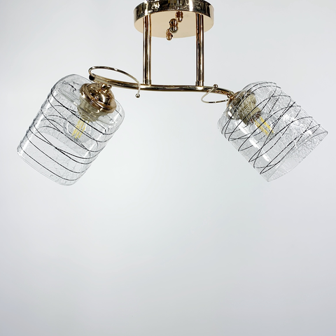 Люстра золота на 2 плафони з чорно-білими візерунками