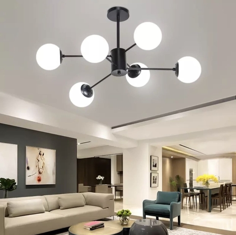 Мінімалістична люстра на 6 білих матових плафонів