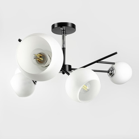 Люстра на 6 білих плафонів у чорному корпусі Ø 60 см