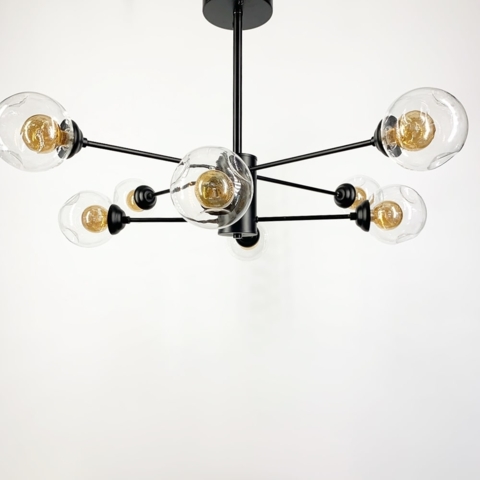 Люстра-молекула в черном цвете корпуса с 8 двойными плафонами
