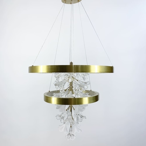 Двойная латунная люстра 60+40 см с цветочной композицией