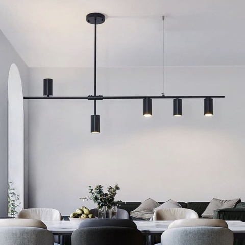 Сучасна лінійна люстра з плафонами у вигляді спотів  