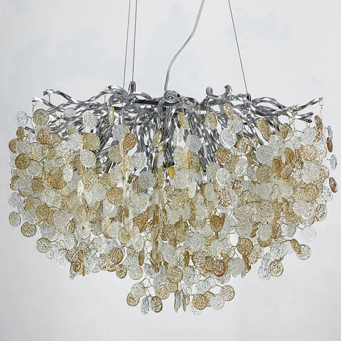 Люстра в хромовому корпусі з пластинами з комбінованого скла