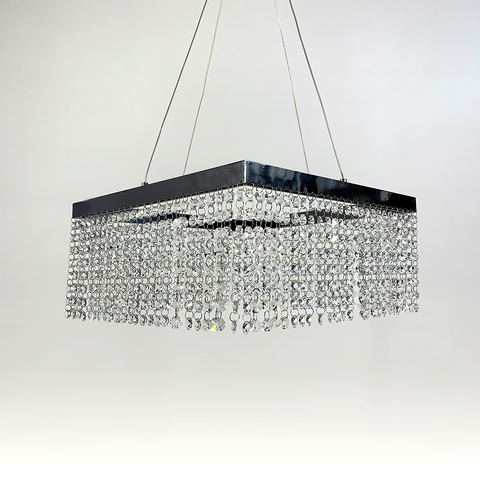 Неймовірна кришталева квадратна люстра з срібним обводком h35