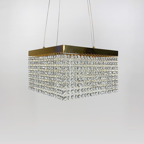 Неймовірна кришталева квадратна люстра з золотим обводком h35