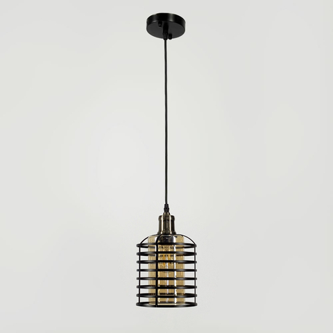 Підвіс в стилі Лофт з янтарним плафоном у чорному корпусі 30х17 см