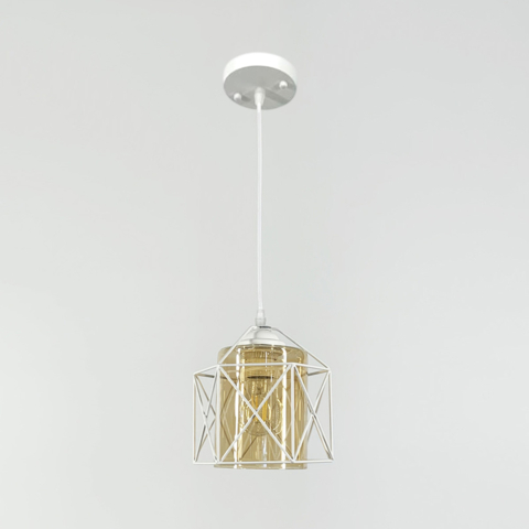 Світильник підвісний з янтарним плафоном в білому корпусі Ø20 см