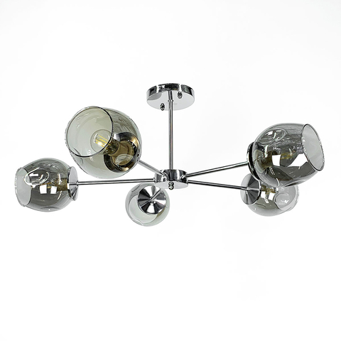 Сучасна стельова люстра в хромі на 5 плафонів