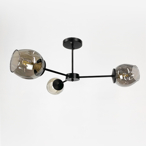 Сучасна стельова люстра в чорному корпусі на 3 плафони