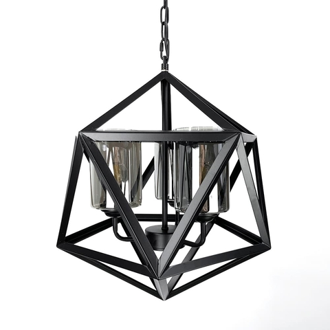 Люстра Лофт в черном корпусе формы многогранник с графитовыми плафонами