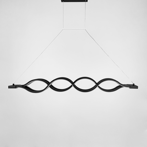Видовжена чорна LED люстра-хвиля у стилі хай-тек в двох розмірах