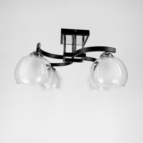 Стельова люстра в чорному корпусі на 4 подвійних плафони