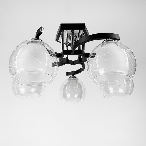 Стельова люстра в чорному корпусі на 5 подвійних плафонів