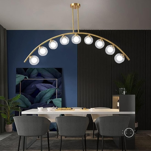 Золота люстра-дуга на 9 подвійних плафонів 