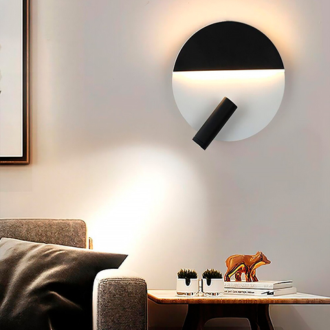 Настінний білий з чорним круглий світильник із спотом