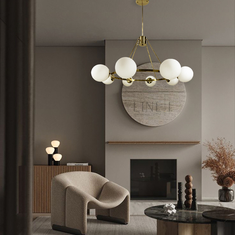 Люстра Hayes Round на 8 плафонів у латунному корпусі