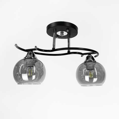 Сучасна люстра в чорному корпусі на 2 графітових плафони