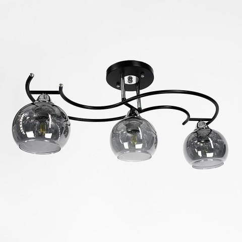 Сучасна люстра в чорному корпусі на 3 графітових плафони