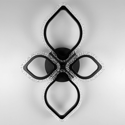 Стельова LED люстра в чорному корпусі на 4 листочки