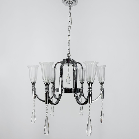 Класична люстра на 6 ламп із кришталевими підвісами