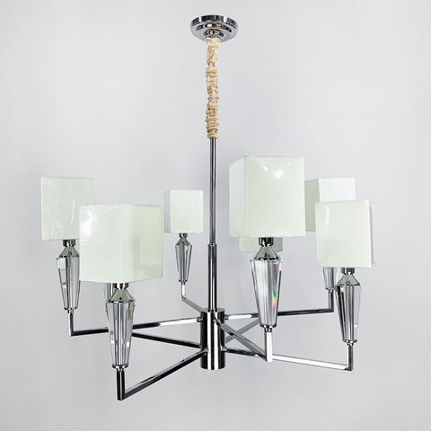 Класична хромова люстра з квадратними абажурами 