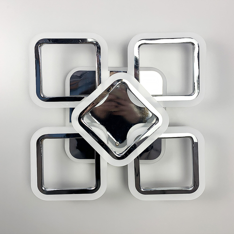 Стельова хромова люстра LED на 4+1 ріжки-квадрати 