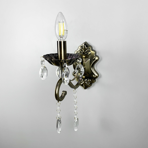 Бронзове бра-свічка із кришталевими підвісами