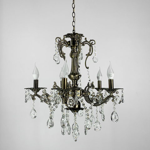 Підвісна кришталева люстра Crystal Life у бронзовому корпусі на 5 ламп