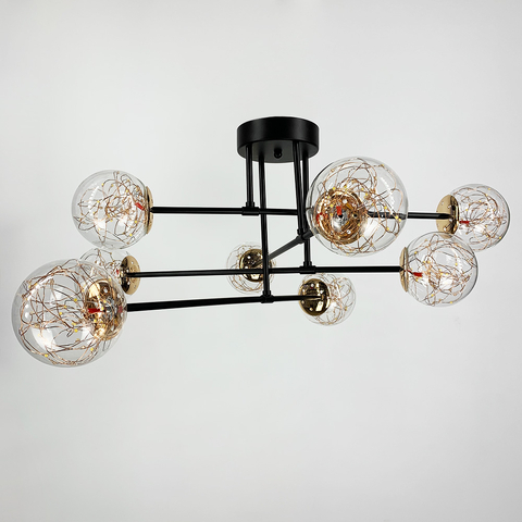 Чорна LED люстра на 8 прозорих плафонів із вбудованими світлодіодами