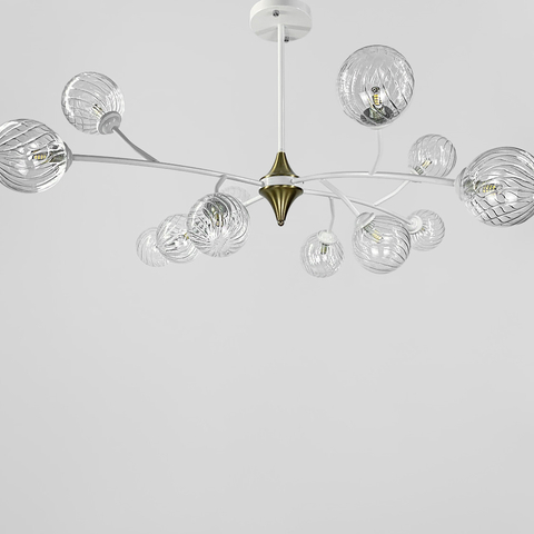 Біла люстра із поворотними гілочками на 12 плафонів