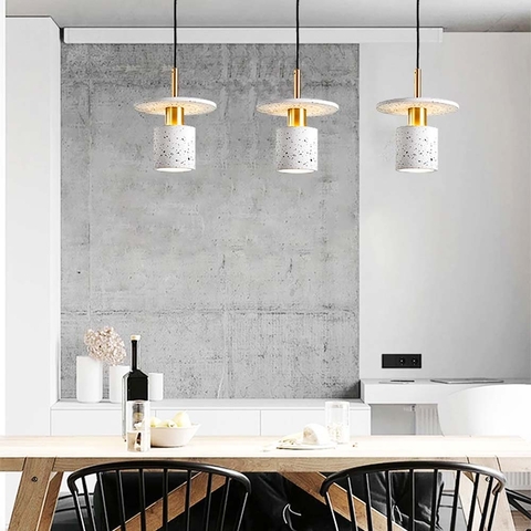 Подвес Terrazzo Cylinder с белым бетонным плафоном 20 см в стиле Ар-деко