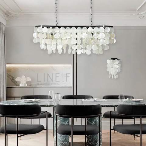 Удлиненная серебряная люстра ATHELIA с перламутровыми пластинами