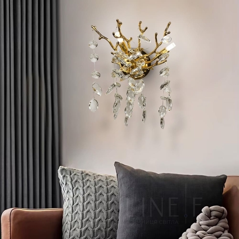 Вишукане золоте бра DIAMINA з кришталевим камінням