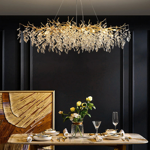 Удлиненная золотая люстра DIAMINA с хрустальными камнями в корпусе 100 см