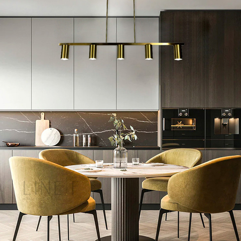 Видовжена латунна люстра Baliko з 5-ма спотами 