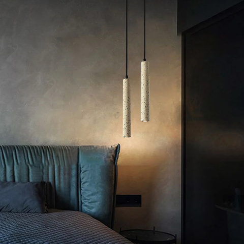 Подвес Terrazzo Cylinder Long с белым бетонным плафоном 30х6 см