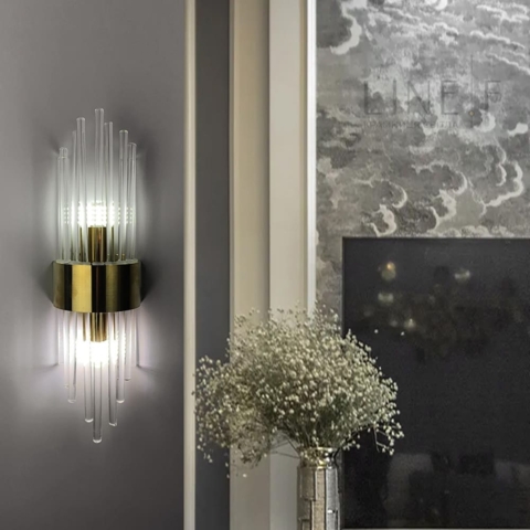  Бра у латунному каркасі із прозорими трубочками