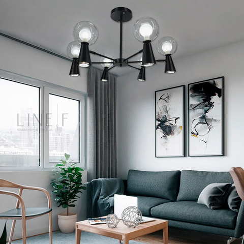 Чорна люстра ABELINA з 6-ма подвійними плафонами на 2 джерела світла