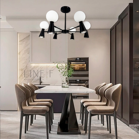 Чорна люстра ABELINA з 6-ма білими плафонами на 2 джерела світла