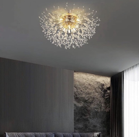 Пушистый потолочный светильник-одуванчик в золоте