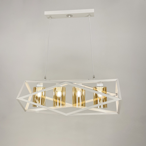 Подвесная люстра в белом корпусе с янтарными плафонами