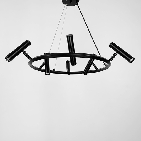 Кругла підвісна чорна люстра LEEDS на 6 спотів Ø 60 см